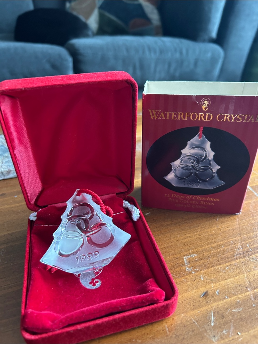 Waterford Crystal 1999 Five Golden Rings Christmas Ornament